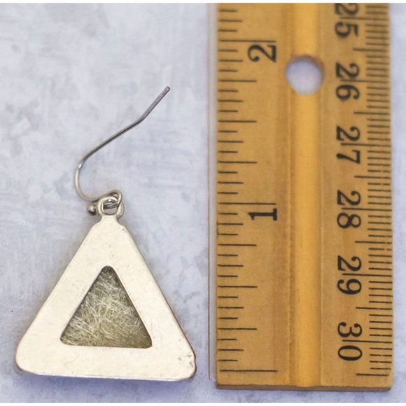 Vintage Triangle Beige Stone Geometric Silver Tone Dangle Earrings - CF1 - Picture 2 of 2